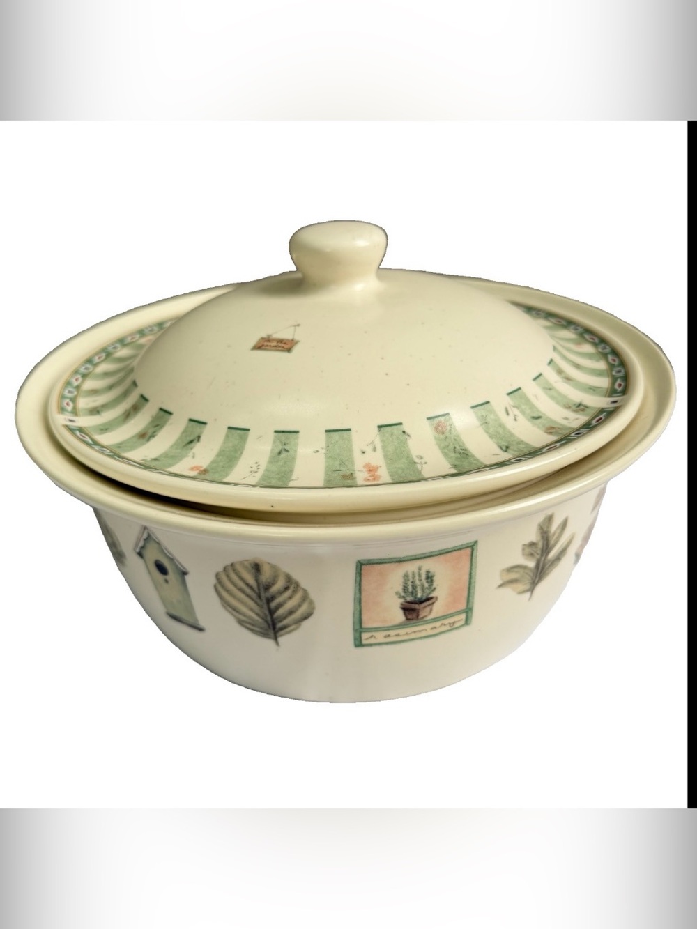 Pfaltzgraff Naturewood Stoneware Round Casserole w/Lid Garden 318 Green USA
